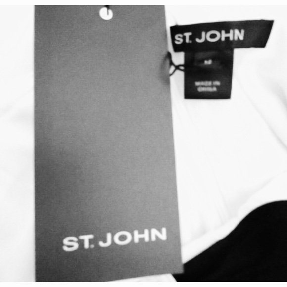 NWT * ST. JOHN Silk Blouse * Ivory * White with Black Bow * Timeless & Très Chic - Picture 2 of 9